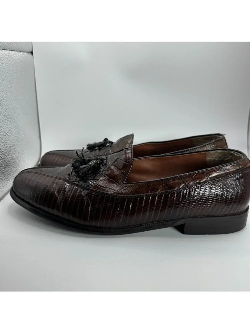 Stacy Adams Loafers Dress Shoes Mens Size 10.5 M Genuine Snake Leather Brown